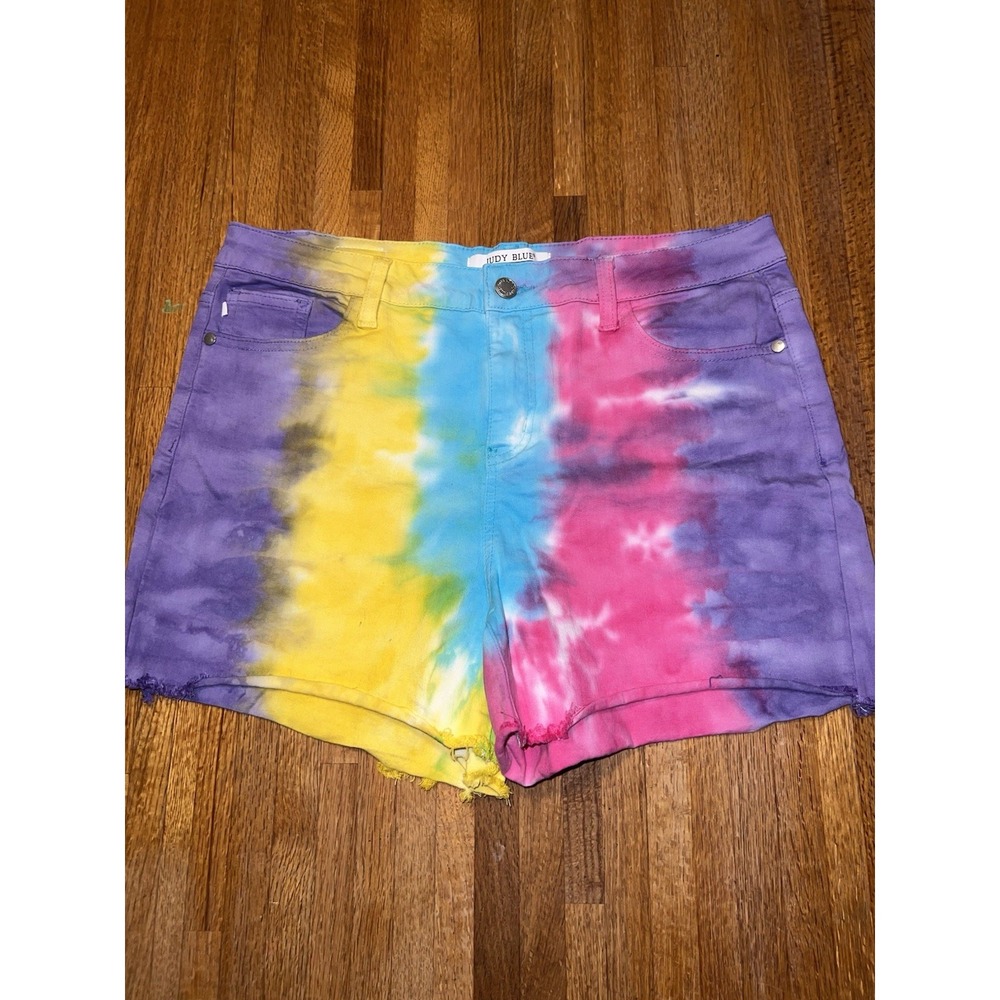 Judy Blue Women Large Style #JB150085 Rainbow‎ Denim Tie Dyed Cutoff Jean Shorts